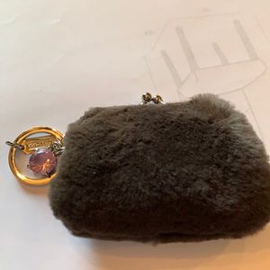 Coach mew dark brown fur change purse with charm